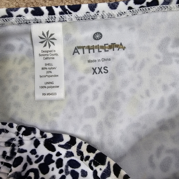 Athleta Zimbabwe Smocked Bottom swim bikini bottom black blue white animal XXS - Picture 6 of 8